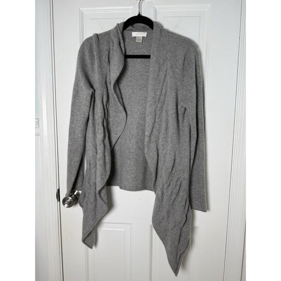 Kenar Gray Ruffle Cascade 100% Cashmere Open Cardigan Sweater M - Flawed - Picture 1 of 9